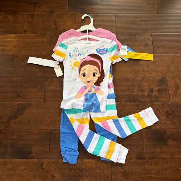 Miss Rachel Pajamas 4 Piece Set Girls 4T Colorful PJs Cotton NEW Pink Blue - Picture 2 of 5
